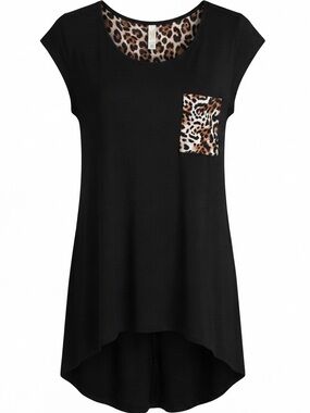 Y2K Black Hi-Low Tunic with Animal Print Pocket Size L